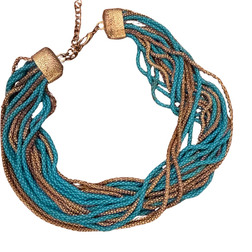 Elegant Gold and Teal Necklace - Picture 3 of 4